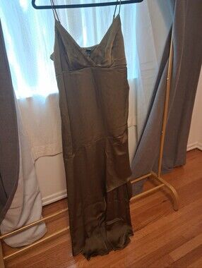 Wild Fable Asymmetrical Satin Dress in Olive
